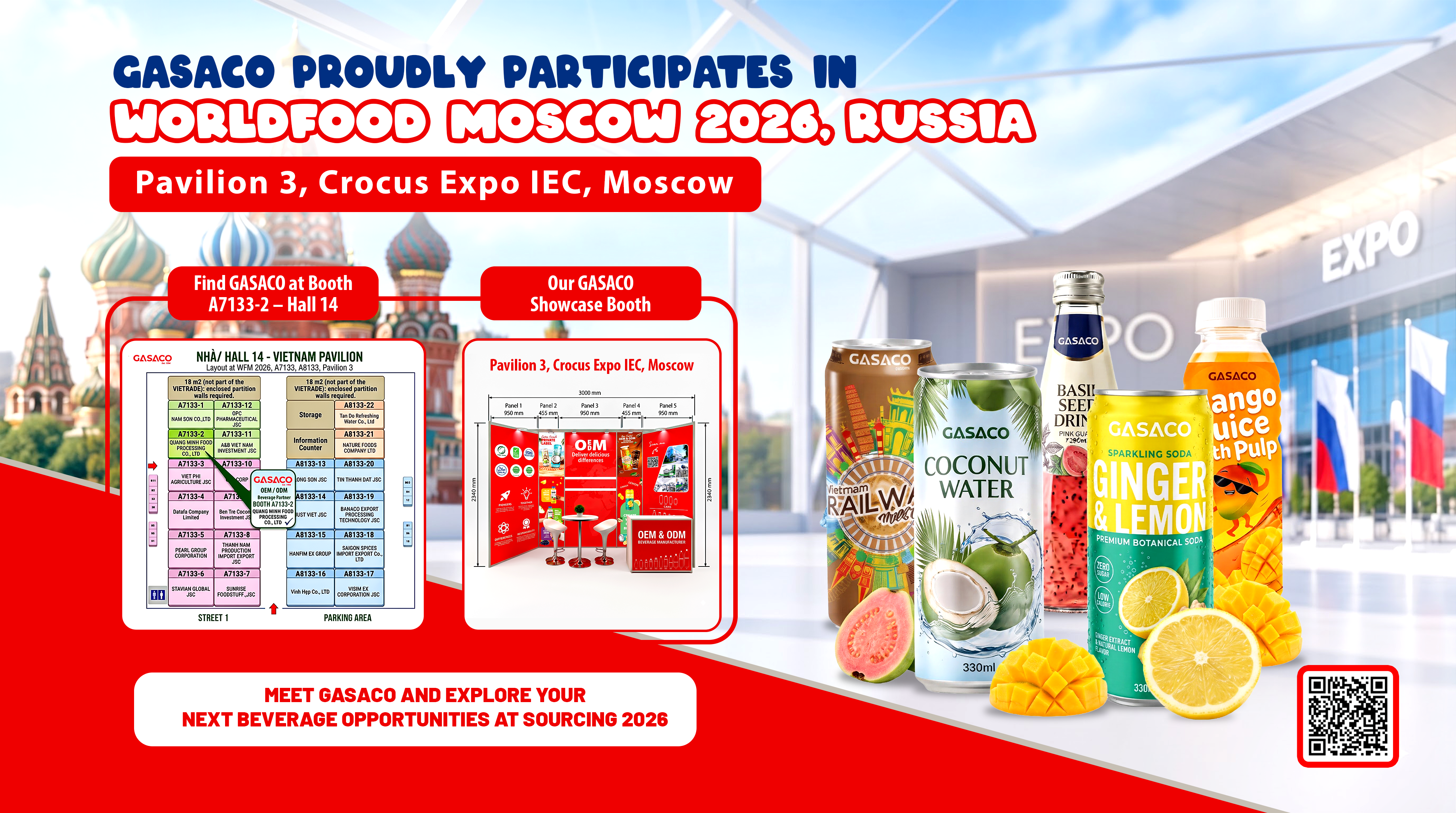 WorldFood Moscow 2026, GASACO WorldFood Moscow 2026, OEM/ODM đồ uống, gia công nước giải khát, sản xuất nước giải khát nhãn riêng, private label beverage